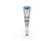 Fancy Blue Round Cut Diamond Split Shank Ring Set in White gold with Pavé Band and Prong Setting