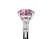 Round Three Stone Engagement Ring Setting for a Fancy Pink Lab-Grown Diamond | Tapered Baguettes | White Gold