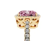 Radiant Cut Pave Halo Engagement Ring Setting for a Fancy Pink Lab-Grown Diamond | Yellow Gold