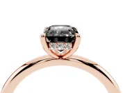 Fancy Black Emerald Cut Diamond Solitaire Ring Set in Rose gold with Thin Band and Prong Setting