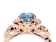 Oval Filigree Halo Engagement Ring Setting for a Fancy Blue Lab-Grown Diamond | Rose Gold