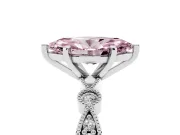Fancy Pink Marquise Cut Diamond Solitaire Engagement Ring Set in Platinum with Milgrain Bezel Accent Band