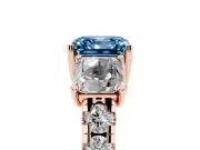Asscher Cut Three Stone Engagement Ring Setting for a Fancy Blue Lab-Grown Diamond | Accented Shoulders | Rose Gold