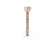 Round Cut Diamond Solitaire Ring Set in Rose gold with Slim Pavé Band and Prong Setting