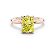 Fancy Yellow Radiant Cut Diamond Solitaire Engagement Ring Set in Rose gold with Slim Tapered Solitaire Band