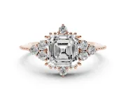 Asscher Cut Vintage Cluster Engagement Ring Setting | Beaded Edges | Rose Gold