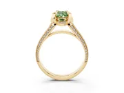 Fancy Green Pear Cut Diamond Pavé Split Shank Solitaire Ring Set in Yellow gold with Prong Setting