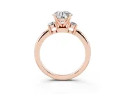 Three-Stone Round Cut Diamond Ring Set in Rose gold with Prong Setting and Plain Band