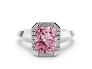Fancy Pink Radiant Cut Diamond Halo Ring Set in Silver with Cathedral Band and Prong Setting