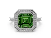 Asscher Cut Halo Engagement Ring Setting for a Fancy Green Lab-Grown Diamond | Sterling Silver - Design NV-24721