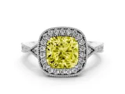 Cushion Cut Milgrain Halo Engagement Ring Setting for a Fancy Yellow Lab-Grown Diamond | Graduated Pavé | Platinum