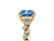 Fancy Blue Cushion Cut Diamond Solitaire Vine Band Ring Set in Yellow gold with Round Accents and Prong Setting