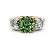 Round Three Stone Engagement Ring Setting for a Fancy Green Lab-Grown Diamond | Accented Shoulders | Yellow Gold
