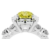 Fancy Yellow Radiant Cut Diamond Floral Halo Ring Set in Silver with Shared Prong Band