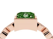 Fancy Green Princess Cut Diamond Vintage-Inspired Milgrain Ring Set in Rose gold with Marquise Stations of Round Accents
