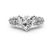 Heart-Shaped Side Stone Engagement Ring Setting | Two-Row Shoulder Clusters | Sterling Silver