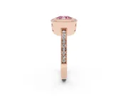Fancy Pink Cushion Cut Diamond Halo Ring Set in Rose gold with Pavé Band and Milgrain-Edged Prongs