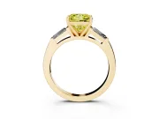 Fancy Yellow Princess Cut Diamond Solitaire Ring Set in Yellow gold with Tapered Baguette Side Stones and Prong Setting