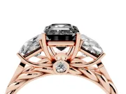 Fancy Black Emerald Cut Diamond Three-Stone Ring Set in Rose gold with Braided Band