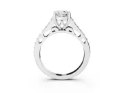 Cushion Cut Diamond Prong Set Solitaire Engagement Ring Set in White gold with Pavé Band