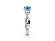 Fancy Blue Round Cut Diamond Twist Band Solitaire Set in White gold with Pavé Accents and Prong Setting