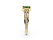 Fancy Green Emerald Cut Diamond Pavé Split Shank Solitaire Ring Set in Yellow gold with Prong Setting