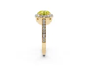 Fancy Yellow Round Cut Diamond Floral Halo Ring Set in Yellow gold with Pavé Band and Prong Setting