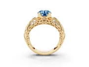 Round Art Deco Graduated Engagement Ring Setting for a Fancy Blue Lab-Grown Diamond | Yellow Gold