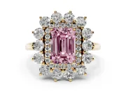 Emerald Cut Floral Double Halo Engagement Ring Setting for a Fancy Pink Lab-Grown Diamond | Plain Band | Yellow Gold