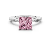 Fancy Pink Princess Cut Diamond Solitaire Ring Set in Silver with Twisted Band and Bead Prong Setting