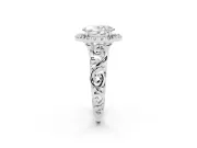 Oval Cut Diamond Halo Ring Set in Platinum with Scrollwork Band and Prong Setting