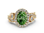 Oval Vintage Halo Engagement Ring Setting for a Fancy Green Lab-Grown Diamond | Bezel Shoulder Accents | Yellow Gold