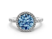 Round Pave Halo Engagement Ring Setting for a Fancy Blue Lab-Grown Diamond | Sterling Silver