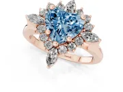 Fancy Blue Heart Cut Diamond Cluster Halo Ring Set in Rose gold with Marquise and Round Accents