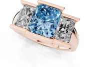 Radiant Cut Channel-Set Three Stone Engagement Ring Setting for a Fancy Blue Lab-Grown Diamond | Rose Gold