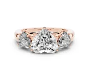 Heart-Shaped Three Stone Engagement Ring Setting | Matching Side Stones | Rose Gold
