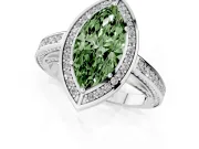 Fancy Green Marquise Cut Diamond Halo Pavé Split Shank Ring Set in Silver with Prong Setting