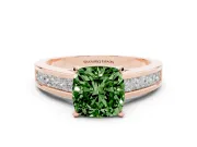 Fancy Green Cushion Cut Diamond Solitaire Ring Set in Rose gold with Channel-Set Band and Prong Setting