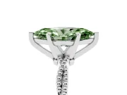 Fancy Green Marquise Cut Diamond Solitaire Ring Set in White gold with Twisted Band and Bead Prong Setting