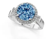 Round Pavé Halo Engagement Ring Setting for a Fancy Blue Lab-Grown Diamond | Platinum