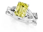 Fancy Yellow Emerald Cut Diamond Solitaire Ring Set in Silver with Twisted Marquise Accent Band