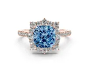 Cushion Cut Scalloped Halo Engagement Ring Setting for a Fancy Blue Lab-Grown Diamond | Single Row Pave | Rose Gold