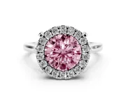 Round Halo Engagement Ring Setting for a Fancy Pink Lab-Grown Diamond | Claw Corners | White Gold