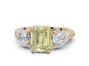 Emerald Cut Three Stone Engagement Ring Setting for a Fancy Yellow Lab-Grown Diamond | Tapered Pave Band | Yellow Gold