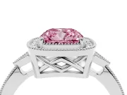 Cushion Cut Milgrain Halo Engagement Ring Setting for a Fancy Pink Lab-Grown Diamond | Graduated Pavé | Sterling Silver