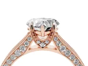 Heart-Shaped Vintage Hidden Halo Engagement Ring Setting | Milgrain Pave Band | Rose Gold