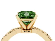 Fancy Green Princess Cut Diamond Solitaire Ring Set in Yellow gold with Twisted Band and Bead Prong Setting