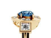 Fancy Blue Heart Cut Diamond Milgrain Halo Ring Set in Yellow gold with Split Shank