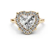 Heart-Shaped Claw Corner Halo Engagement Ring Setting | Slim Plain Band | Yellow Gold