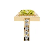 Fancy Yellow Princess Cut Diamond Halo Pavé Split Shank Ring Set in Yellow gold with Prong Setting